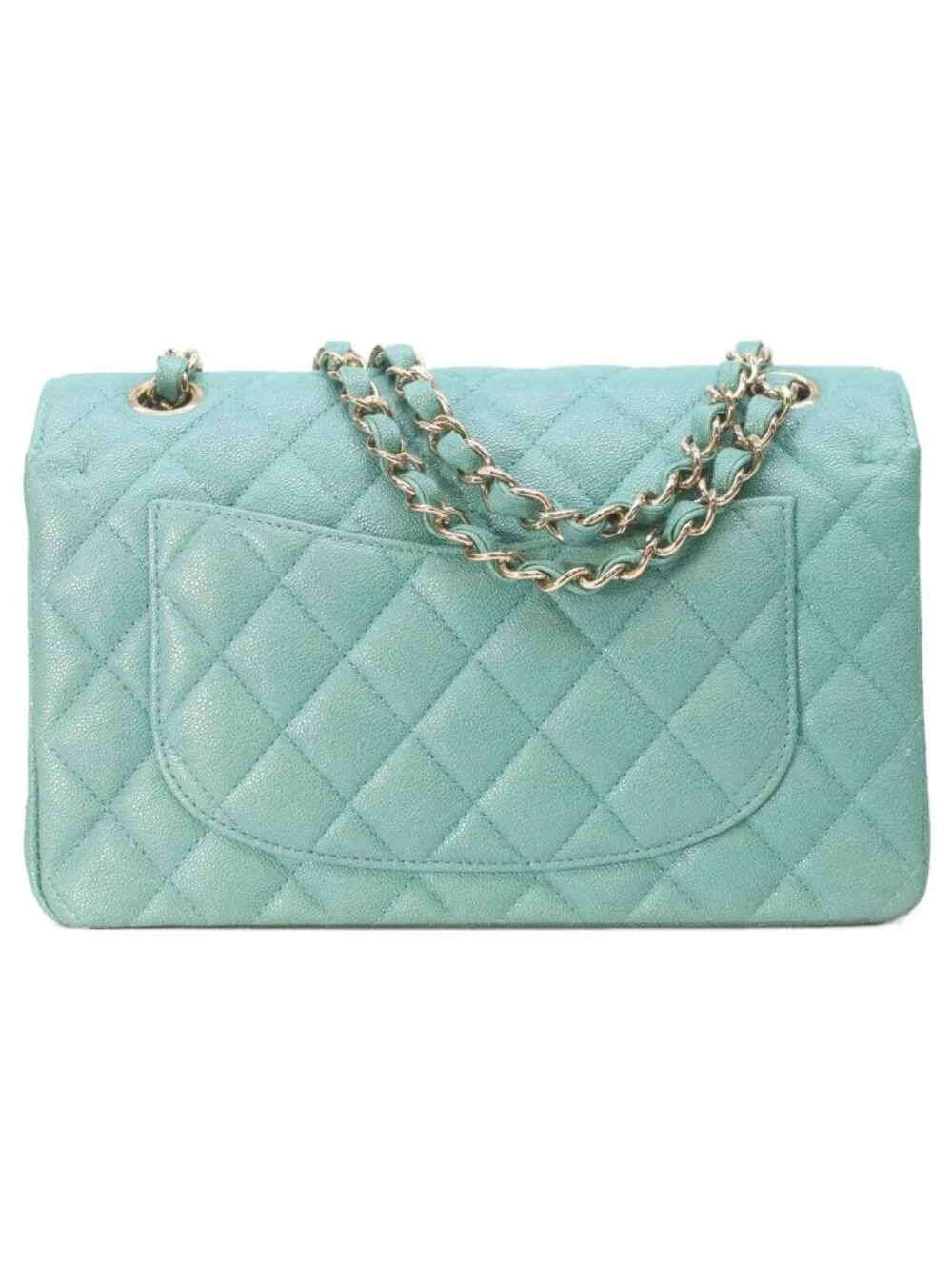 Chanel Pearl Green Caviar Gold Quilted 23 Shoulder Bag